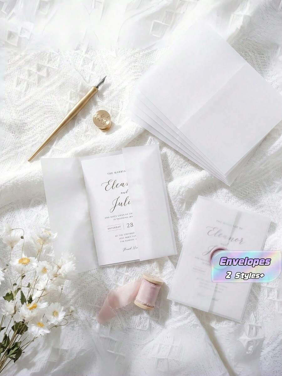 30 50 100Pcs Semi Transparent Pre Folded Vellum Envelopes 5X7 Inch For Wedding Birthday Valentine Day Home Decor School Stationery Gift - A - View 1