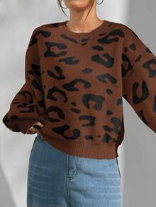SHEIN Unity Loose Casual Versatile Leopard Print Sweater - Multicolor - View 4