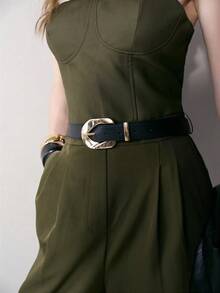 MOTF PREMIUM WOMEN'S PU PATCHWORK BANDEAU JUMPSUIT, AUTUMN/WINTER - Army Green - View 6