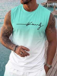VIVINTIMO Men's Plus Size Gradient Tank Top And Shorts Set, Suitable For Outdoor Vacation, Casual Daily Wear - Multicolor - View 3