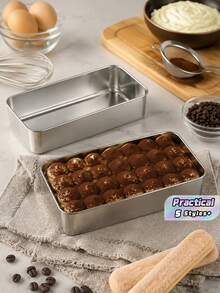 Stainless Steel Baking Tray Oven Bakeware, Cake Mold, Tiramisu Pan With Lid, Steamed Cake Baking & Serving Tray, Stackable Snack Container, Stainless Steel Bento Box, Stackable Food Storage Box, For Nuts, Fruits, Picnic, Camping, Kitchen & Party - Multicolor - View 1
