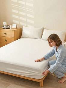 Cirelle 100% Cotton Fitted Sheet, Soft Breathable Cream Off-White Bed Sheet Only, Deep Pocket Fitted Bottom Sheet With All-Around Elastic, Solid Color Mattress Cover - White - View 2