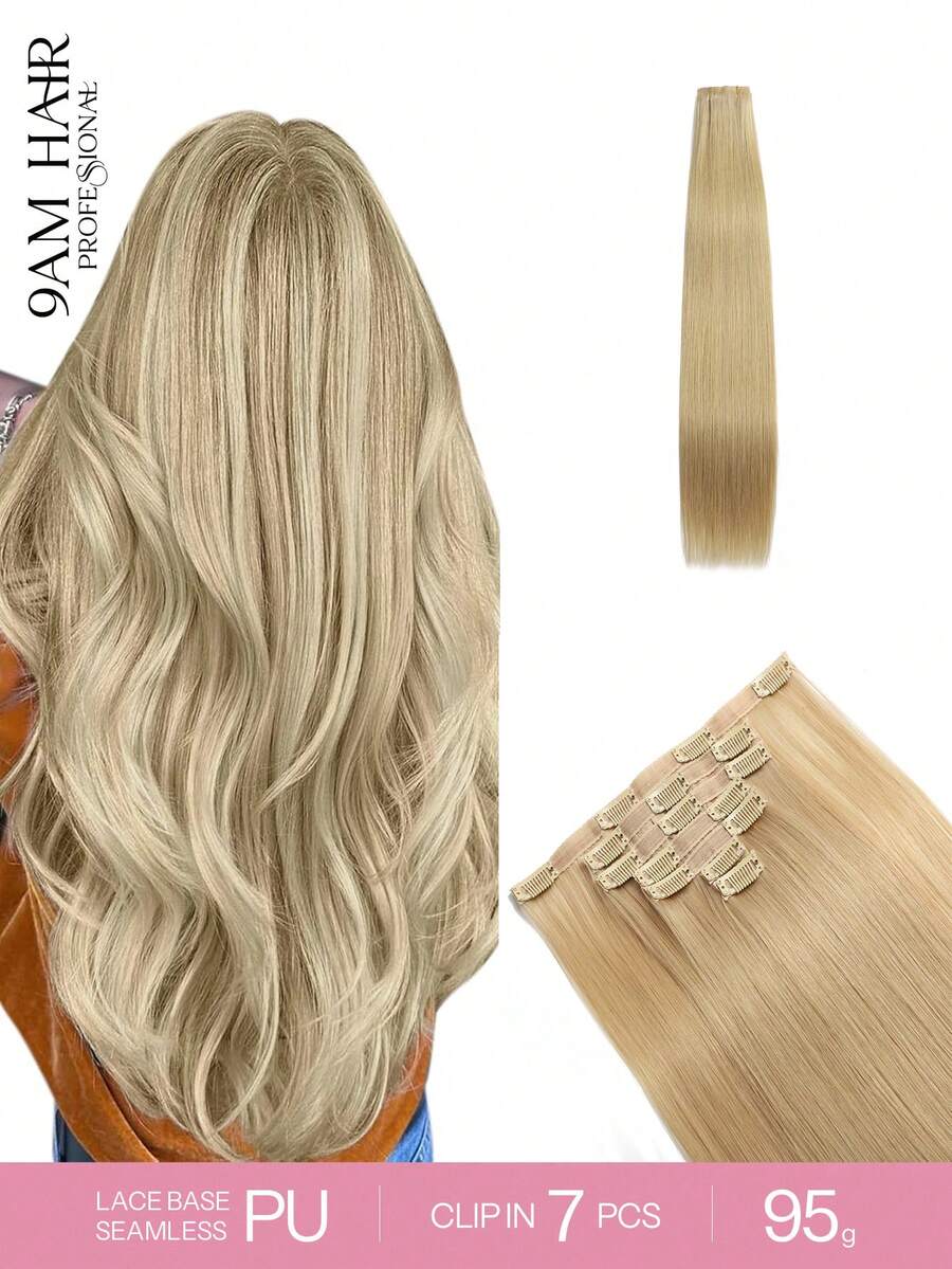 7pcs 95g 16# Full Head Lace PU Double Weft Clip Ins Real Human Hair Extensions, HQ Remy Human Hair Seamless PU Clip Ins Extensions For Women - S16 - View 1