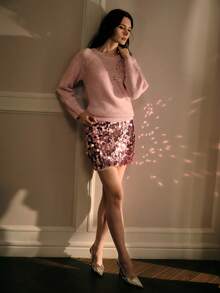 MOTF WOMEN'S PREMIUM LAZY HOLLOW KNIT SOFT VERSATILE TOP EARLY SPRING SWEATER - Pink - View 7
