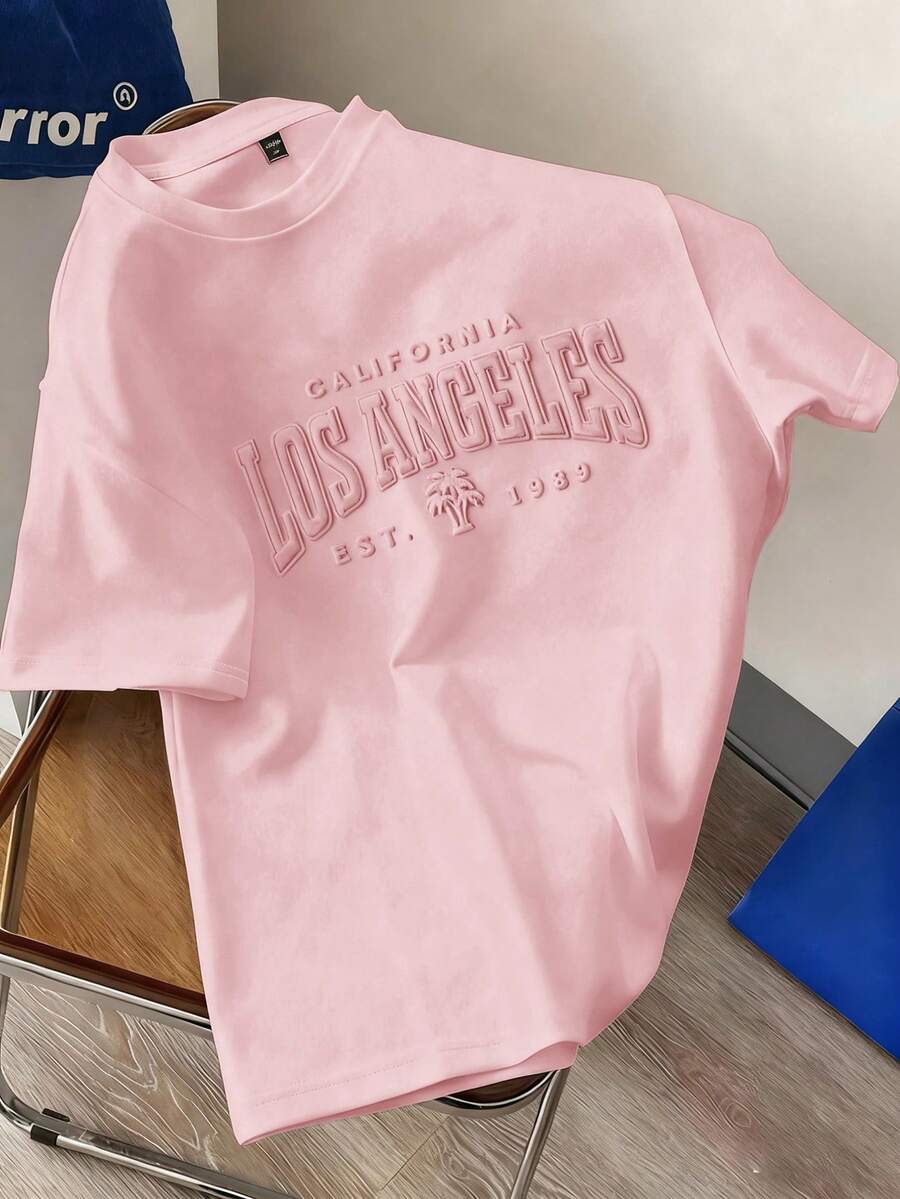 Daypath Camiseta de manga corta con letras en relieve rosa talla grande - Rosa - Ver 1