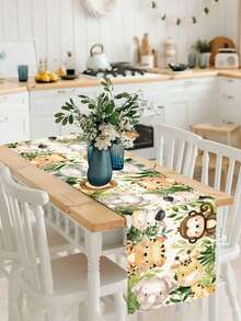 1PC POLYESTER WASHABLE DURABLE VIBRANT JUNGLE ANIMAL PATTERN TABLE RUNNER FOR BIRTHDAY PARTY FAMILY GATHERING HOME DINING ROOM KITCHEN DECOR PARTY SUPPLIES GIFT - Multicolor - View 8