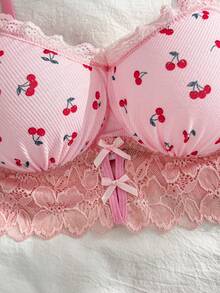 PetitDoll Women's 2-Piece Lace Patchwork Bra Set - Pink - View 5