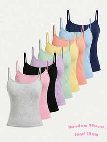 SHEIN Girlism Teen Girls Casual Minimalist 2pcs Pieces Tank Top Set, Suitable For Summer Random 9 Items, Send 3 Item - Multicolor - View 1