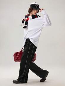 Vaulklash Men Casual Loose Wide-Leg Pants, With Side Seam Pockets And Patchwork Design, For Fall - Black - View 7