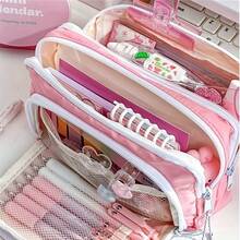 1pc Double Layer Colored Pencil Box Pencil Case Double Layer Front Open Pocket Storage Bag 22cm*13.5cm Suitable For Office And School, Decorations,Pink,School Stuff. - 1pc - View 7