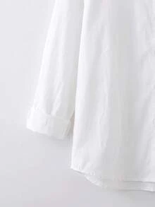 SHEIN CURVE+ Kemeja Wanita Ukuran Plus, Tanpa Punggung, Kasual, Longgar, Lengan Panjang, Musim Gugur - Putih - View 3