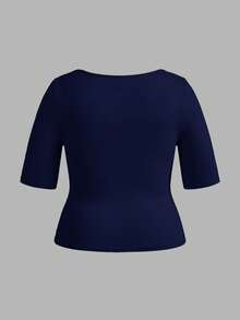SHEIN BASICS 3pcs Casual Solid Color Knit Square Neck Short Sleeve Slim Fit Plus Size T-Shirts - Multicolor - View 7