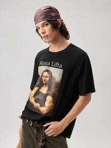 Vaulklash Monalift Funny Mona Lisa Fitness Design Men's Standard T-Shirt - Black - View 5