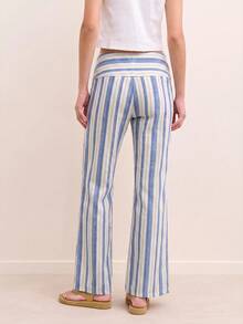 Nöista Striped Flared Pants With Stretch Waist And Relaxed Fit, Elegant Fall Casual Trousers, Back To School, Office, Going Out - Blue and White - View 4