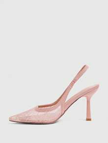 CUCCOO SZL Women's Fashion Lace Backstrap Pointed Toe Stiletto High Heel Shoes, Suitable For Commute, Date, Party, Holiday, Wedding For Christmas Spring Shoes - Light powder 1 gold thread mesh - View 4