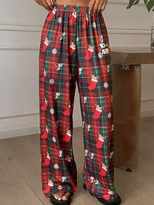 TOM AND JERRY X DAZY Autumn/Winter Christmas Theme Plaid Cartoon Pattern Loose Women's Pajama Pants - Red - View 5
