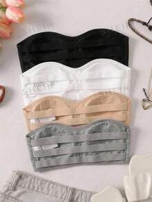 SHEIN Tween Girl Solid Color Tube Top, Suitable For Autumn/Winter/All Seasons - Black and White - View 2