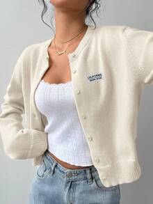 SHEIN BASICS Off-White 女款開襟衫，適合夏季，女款秋冬毛衣，女款秋季服飾，秋季穿搭，女款通勤穿搭，基礎上衣，外出穿搭，機場穿搭 - 彩色 - 查看 6