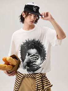 Streetwear Creative Hip Hop "Be Yourself" Print Oversized Dropped Shoulder White T-Shirt - White - View 1