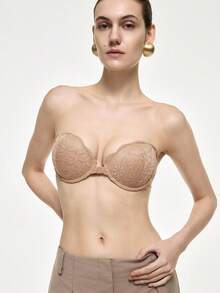 Bralution Women's Elegant Solid Color Lace Underwire Bra - Coffee Brown - View 7