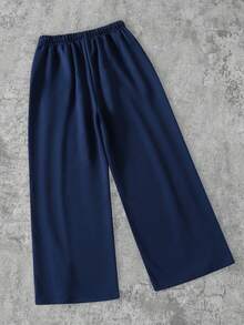 SHEIN Coolqubz Tween Boy Fashion Casual Wide Leg Loose Elastic Waist Sweatpants - Blue - View 2