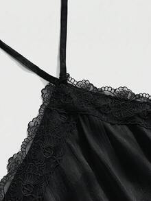Sweetness Romantic Chiffon Halter Neck Lace Patchwork Lightweight Ruffle Hem Women's Mini Dress - Black - View 3