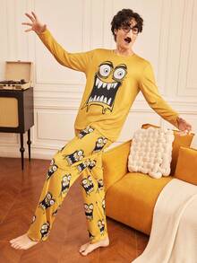 Provexi Provexi Men's Funny Cow & Horse Print Long Sleeve Top And Pants Loungewear Set - Yellow - View 5