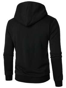 Manfinity Homme Men's Solid Color Zip-Up Casual Daily Hoodie - Black - View 2