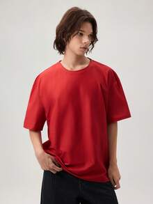 Vaulklash Men's Casual Letter Print Loose Fit Round Neck T-Shirt, Summer - Red - View 4