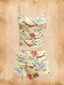 HARRY POTTER X SHEIN Women's Cartoon Print Camisole & Shorts Pajama Set - Yellow - View 1