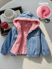 SHEIN Baby Girl Woven Colorblock Faux Fur Collar Hooded Casual Jacket - Multicolor - View 7