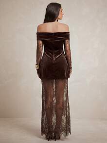 Silquee An Elegant French-Style Women's Workwear Set, Featuring A Coffee-Colored, Waist-Cinching A-Line Top And A Lace Skirt.Suitable For Daily Commuting And - Brown - View 2