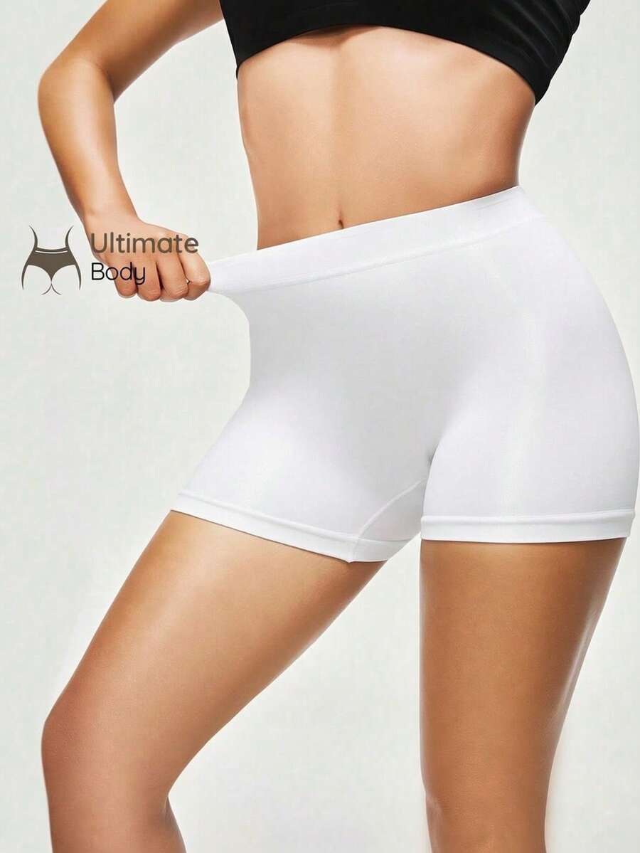 SHAPORA 女款素色日常健身安全短褲 - 白色 - 查看 1