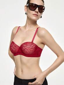 Bralution Push-Up 1/2 Cup Black Elegant Floral Women's Bra Daily Wear Comfy - Burgundy - View 4