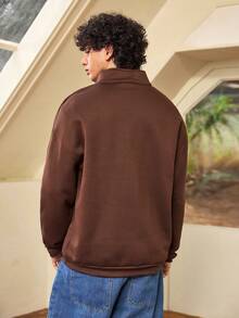 Whitmere Men's Stand Collar Zipper Half Placket Casual Versatile Commute Autumn/Winter Long Sleeve Sweatshirt - Brown - View 2