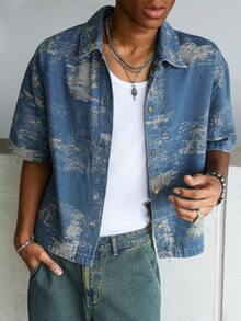STEELVANCE American Streetwear Jacquard Denim Top - Blue - View 8