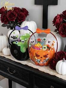 Muroi Mono 1Pc/10Pcs Self-Sealing Halloween Cauldron Treat Bag, Translucent Plastic With Cartoon Witch Pot And Jack-O-Lantern Artwork, Integrated Handle And Airtight Zipper For Biscuit Candy Storage, Packaging Pouch For Halloween Event Gift Distribution - Multicolor - View 5