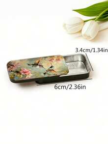 1PC Metal Sliding Lid Hummingbird Flower Pattern Compact Matchbox Style Storage Tin Portable Durable Matches Not Included For Travel Home Office Desk Decoration Gift - Multicolor - View 3