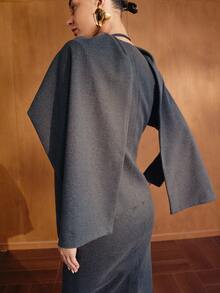 MOTF PREMIUM WOMEN'S DARK GRAY SCARF-ACCENTED COMMUTER ELEGANT FASHION BLAZER - Dark Grey - View 5