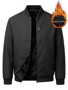 Manfinity Homme Men's Thermal Lined Long Sleeve Zipper Jacket With Pockets, Holiday Gift - Black - View 7
