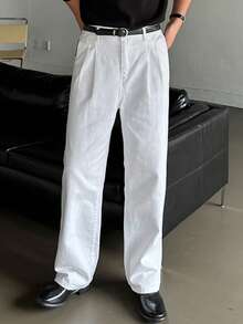 DAZY Quần jeans nam ống đứng mềm màu trắng trơn giặt wash phong cách đường phố cho mùa xuân/thu - trắng - Xem 6