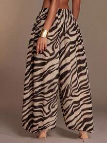 Hauture Women's Sexy Abstract Animal Print Chiffon Palazzo Wide Leg Balloon Trousers Pants - Multicolor - View 2
