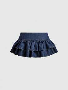 Sweetness Autumn/Winter Wide Waist Double Layer Ruffle Sweet Women's Denim Skirt - Blue - View 2