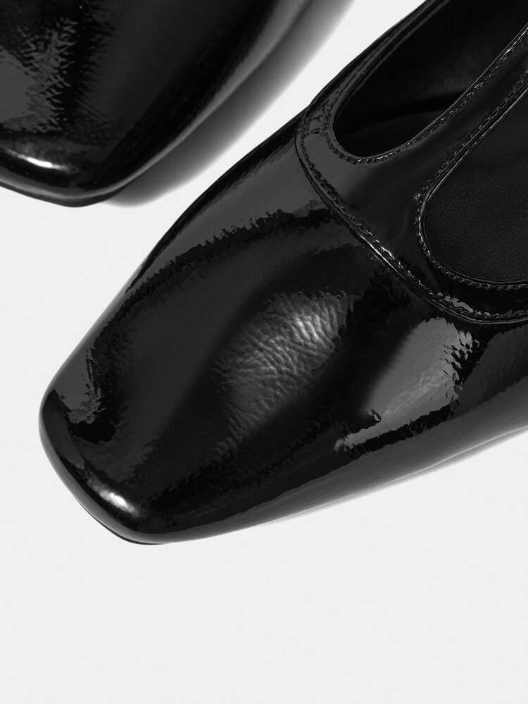 MOTF PREMIUM WOMEN'S NEW BLACK PU MATERIAL T-STRAP FLAT SHOES FALL SHOES - Black - View 6