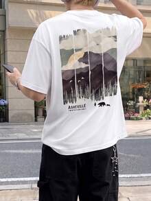 Manfinity Dauomo 新款男士春季山區天氣T恤，舒適時尚春/夏風格 - 黑色 - 查看 2