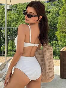 DAZY One-Piece Slimming White Swimsuit Vacation - White - View 1