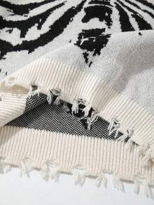 Manfinity CasualKnits Men's Halloween Skull Pattern Knit Vest With Tassel Design Suitable For Formal Or Casual Occasions, Casual Vacation, Dining And Gathering - Black and White - View 5