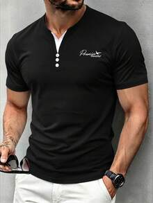 Manfinity Homme Men's Casual Versatile Short Sleeve T-Shirt, Summer - Black - View 1
