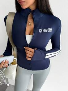 Dewbera Dewbera Women's Letter Print Casual Daily Long Sleeve Sports Jacket - White - View 7