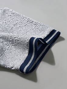 Manfinity Homme Men's Jacquard Striped Crew Neck Short Sleeve Casual Textured T-Shirt - Light Grey - View 8